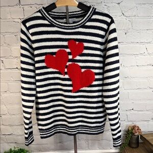 cupcakes & cashmere Black and White Striped Sweater with Red Hearts